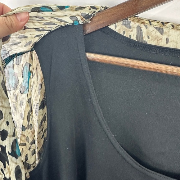 Sara Michelle Tank Cardigan Set 2X Animal Print Teal Draped Layered Boho Chic - Picture 4 of 9